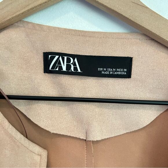 Zara Faux Suede Fringe Open Jacket Pink Size M - Picture 7 of 7